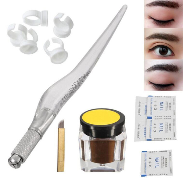 Microblading Tebori Makeup Tattoo Kits Manual Pen Eyebrow Practice Pigment Set With 12pin Needle Blade Ink Ring Body Art Tools