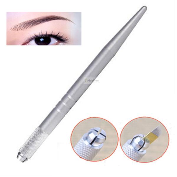 Wholesale-1pc Metal eyebrow permanent makeup pen light Manual tattoo machine for microblading needle blade Munsu Tebori Pen