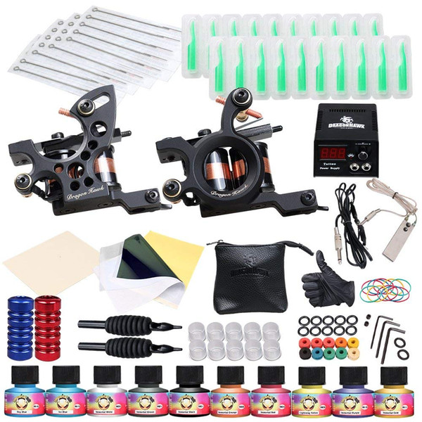 Beginner tattoo kit 2 Guns set liner shader 20 color Inks Power Supply Needles best selling