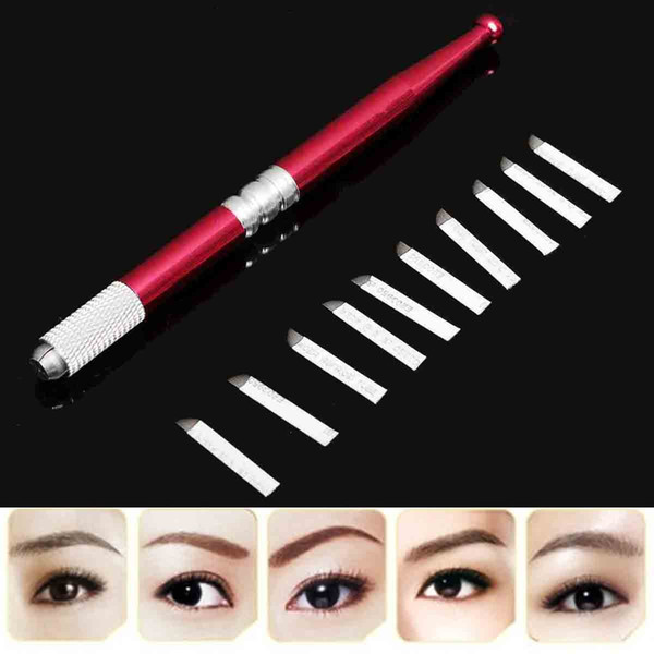 Wholesale-1pcs Embroidery Eyebrow Tattoo Manual Pen + 10pcs 7 Needle Eyebrow Microblading New Professional Tattoo Eyebrow Supply Kit