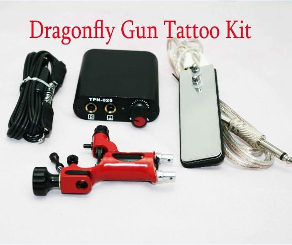 Top Tattoo Kits Red Dragonfly Rotary Machine Gun & MIN Power Supply Footswitch Clip Cord Pro Ml007