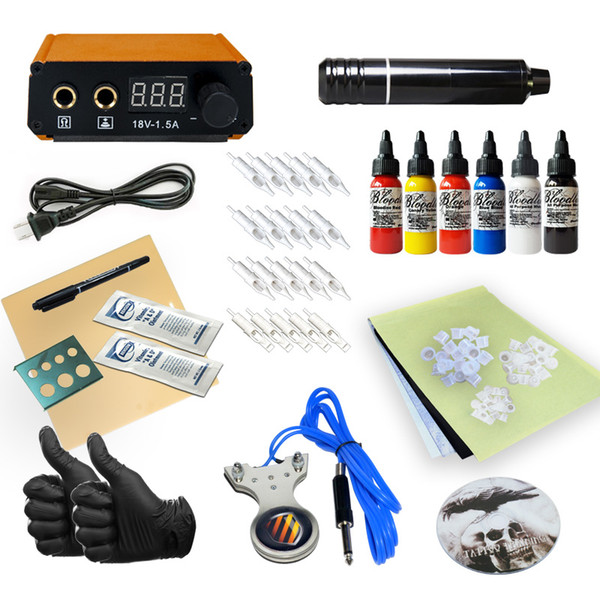 Good Quality Complete Tattoo Kit 1 Pen Art Machine Gun 6 Color Candy Ink Power Supply TK-59