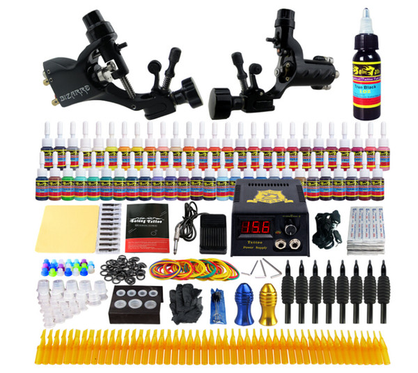 Beginner Tattoo Guns Kits 2 Professional Tattoo Machine Kit Rotary Machine Guns 54 Inks Power Supply Needle Grips Set