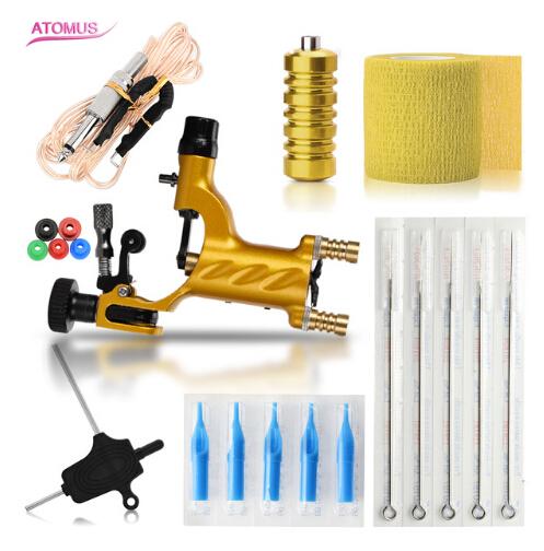 Tattoo Machine Set Gold not Completed Tattoo Kit Professional Rotary Maquina De Tatuagem Needle Elastic Self Adhesive Grip