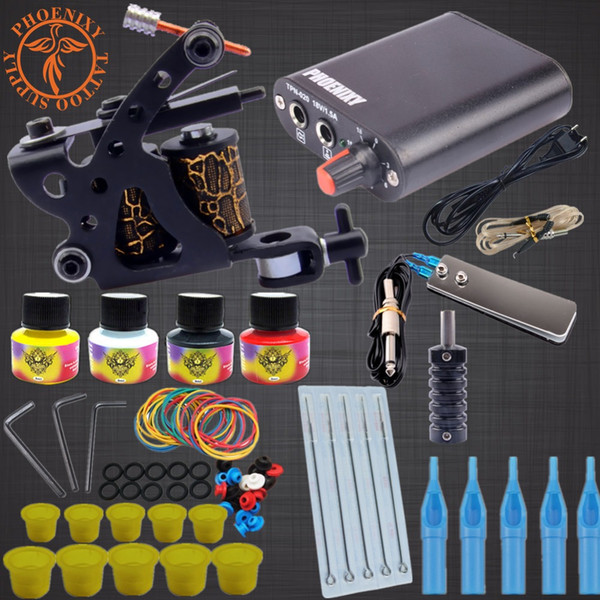 Professional Tattoo Kits Top Artist Complete Set 1 Tattoo Machine Gun Lining And Shading Inks Power Needles Supply