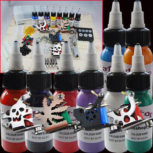 Tattoo Kit 4 Gun Machine 50 Needles Grips Ink 8 Color 1oz Supply