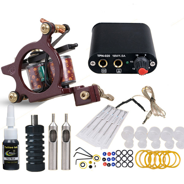 Beginner Tattoo kit Coils Tattoo Machine Mini Power Supply Needles 5ml Black Ink Complete Tattoo Set