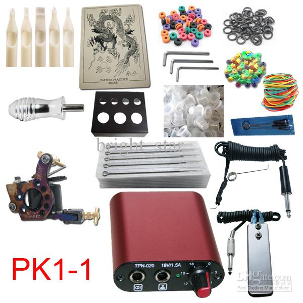 Beginner Kits 1 Pro Machine Guns Tattoo Kit Power Supply Needles Grips Tips