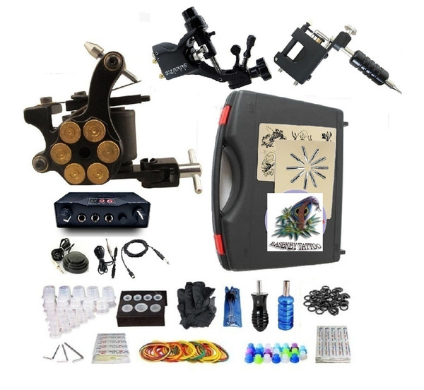 Tattoo Machine Professional Tattoo Kit 2 rotary machine liner & shader 1 alloy machine liner & shader High Quality LED power supply 2 x