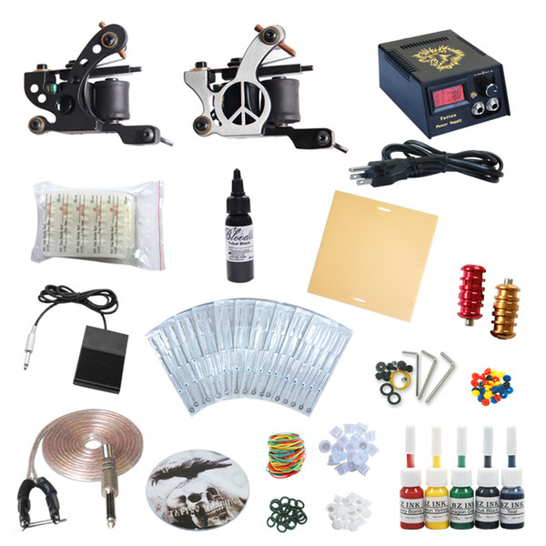 Good Quality Best Price Complete Tattoo Kit 2 machine Gun 5 Color Inks Power Supply TK-69B