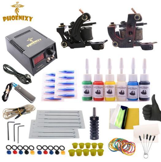 Tattoo Kit Completed 6 Colors Tattoo Ink Set 2 Machines Set Black Power Supply Permanent Make Up Professional