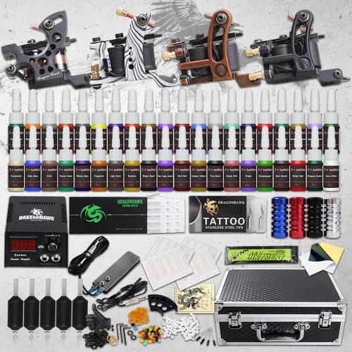 Professional 4 guns Tattoo Kit 40 Color Inks Power Supply 50 Needles Tube Tips set D139GD-15