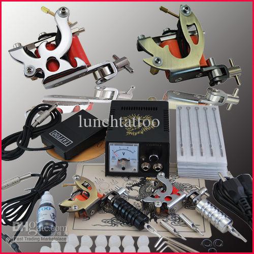 Tattoo Kit 2 Popular Machine Gun Power Supply 50 Needle Black Ink 3/4OZ 4 steel Tips