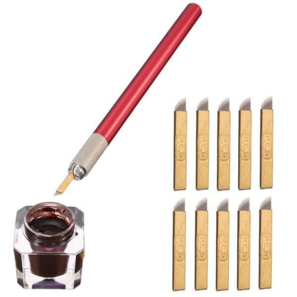 Wholesale-Tebori Eyebrow Permanent Makeup Kits 3D Eyebrow Manual Microblading Pen & 12 Pin PCD Flade Needles + Dark Coffee Tattoo Ink Set