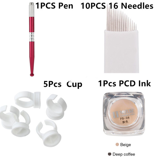 Microblading Pen KITS Microblade Tattoo Embroidery Eyebrow Pen Holder Disposable Eyebrow Tattooing Blade 16Pin Needles Permanent Paste Ink