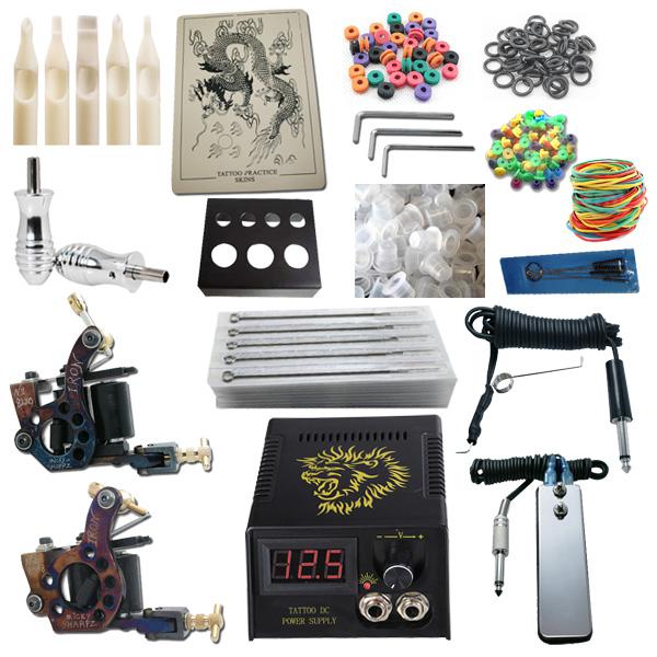 Top Tattoo Kit 2 Pro Machine Guns Power Supply Needles Grips Tips Tattoo Kits