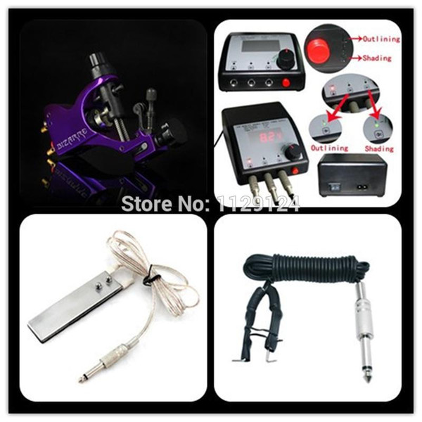 Wholesale- Beginner Complete Tattoo kits 1Pcs Bizzare Rotary Tattoo Guns machine power supply Foot Switch Clip Cord free shipping