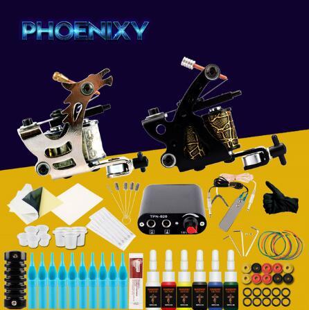 Completed Tattoo Kit 2 Tattoo Machine Set Black Power Supply Needles Permanent Make Up Professional Tattoo Kit