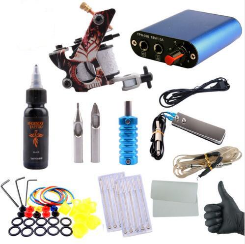 Complete Tattoo Kit Professional Beginner Machine Set 8 Wrap Coils Tattoo Gun Pigment Induction Tattoo Power Supply Set