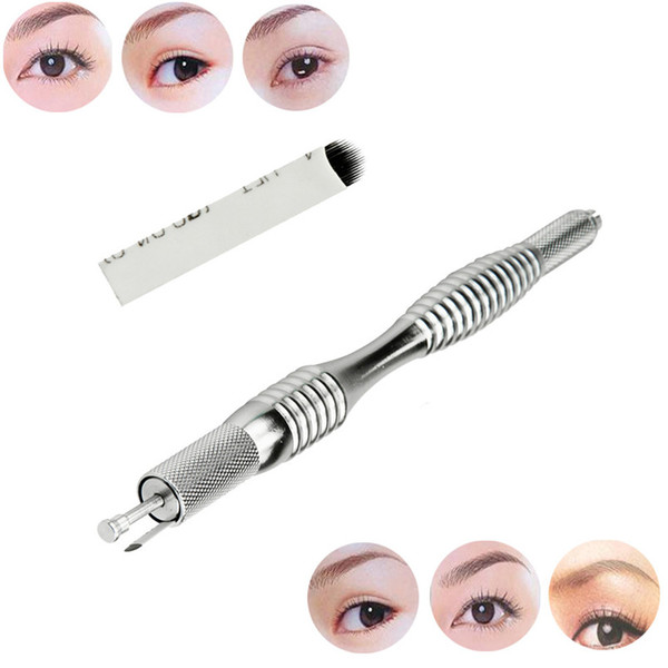 Wholesale-1PC New Fashion U Shape Microblading Eyebrow Tattoo Permanent Makeup Manual Blade 18 Needles+Pen Make Up Beauty Tools Nov 24
