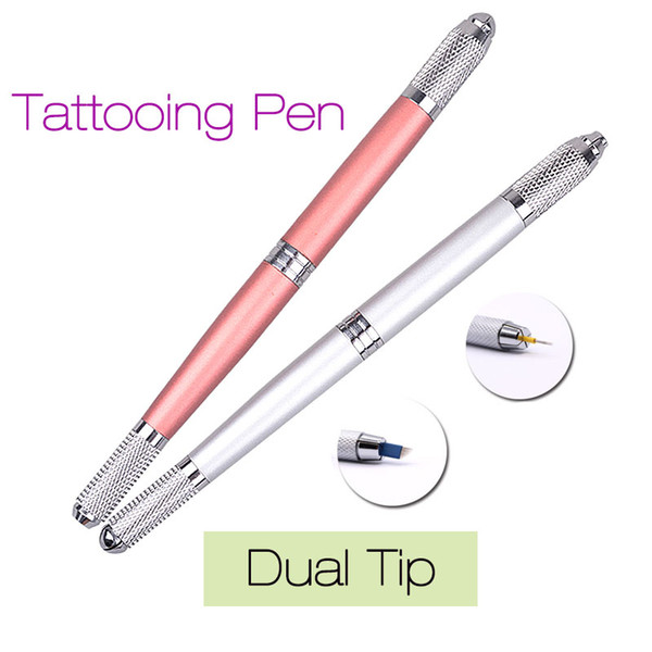 Wholesale- New Tattooing Pen Microblading Pen Tattoo Machine Permanent Makeup Eyebrow Tattoo Manual Pen Needle Blade Dual Tip Beauty 2016