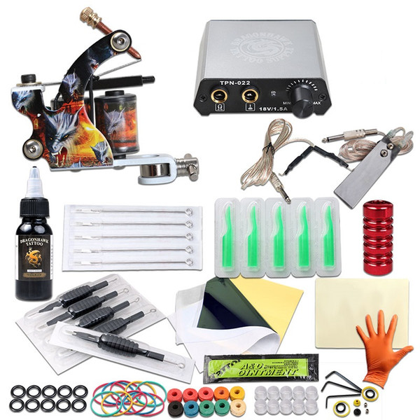 Beginner Tattoo kit Tattoo Machine Coils Gun Mini Power Supply Needles Black Ink Complete Tattoo Set