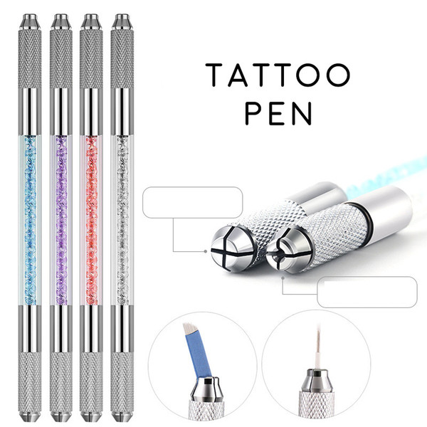 New Tattoo Pen Permanent Makeup Manual Tattoo Machine Crystal Quartz Handle Microblading Pen Cross Tip Lip Eyebrow Makeup 2017