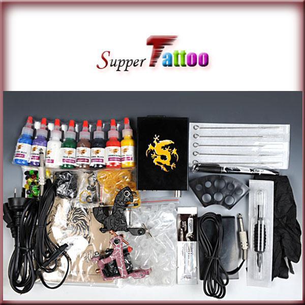 Complete Beginner Tattoo Kit 2 Machines Guns 8 1/2oz Inks Power Supply Starter Use