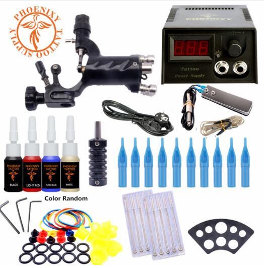 Professional Tattoo Kit One Rotary Machine Gun Set 4 Colors Ink Black Pigment Set LCD Power Tattoo Permanent Makeup Tattoo Set