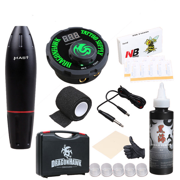 Professional Tattoo Kit Rotary Motor Tattoo Pen Gun Black Ink LCD Power Supply Needles Tattoo Set