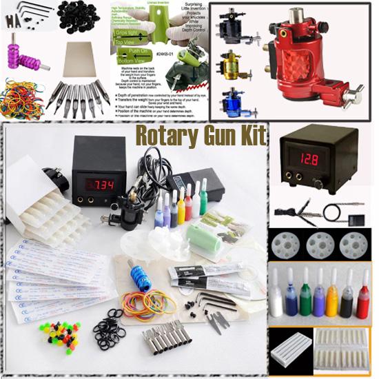 Rotary Tattoo Machine Gun Kits LED Power Supply 20 Needles Tip Grip Tools Tattoo Supply Kits