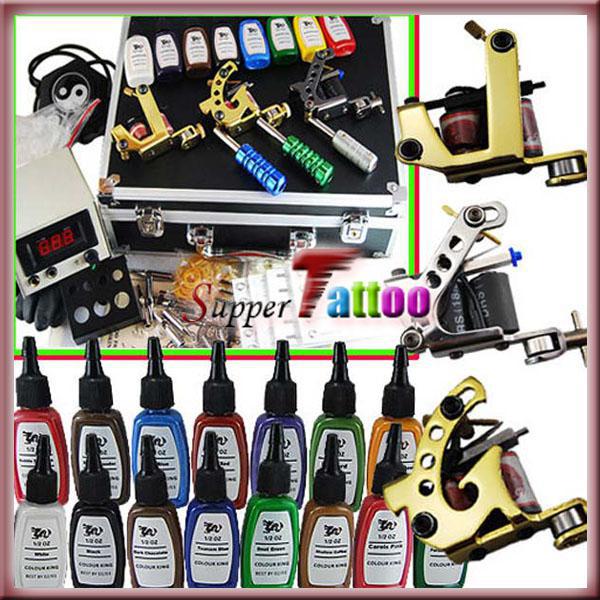 Complete Tattoo Kit 3 Machines Guns Power 15 Colors Tattoo Ink Needle Beginner User