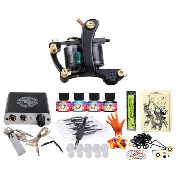 Beginner Tattoo kit 1 Tattoo Machine Mini Power Supply 4 Color Ink Sets Disposable Needle Grip Tips