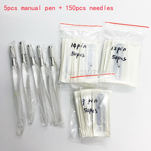 Wholesale-Hot Sale PCD Transparent Manual Pen With Microblading Permanent Makeup Eyebrow Pen 5pcs of manual pen+150pcs of needles