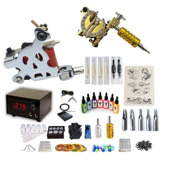 Complete tattoo Kit 2 machines High Quality Power Supply Inks Needles tattoo classic daily