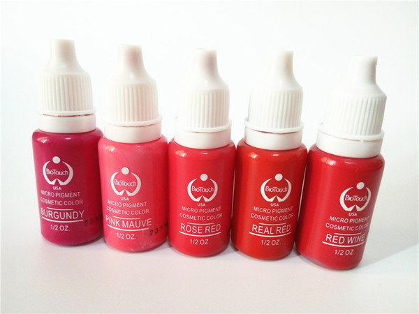 5pcs biotouch tattoo ink set permanent makeup micro pigment 15ml red pink mixed colors for 3d eyebrow eyeliner lip