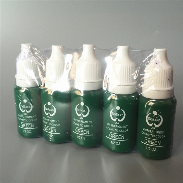2Pcs Green Colors Biotouch Permanent Makeup Micro Pigment Cosmetic Manual Tattoo Ink 1/2 oz For 3D Eyebrow Eyeliner Lip
