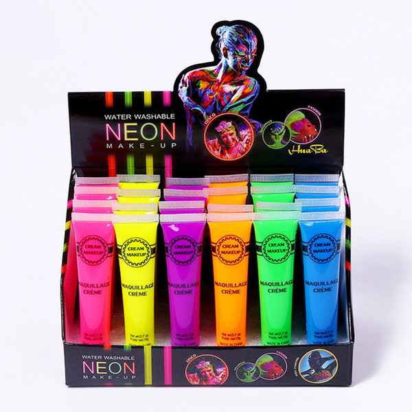 19ml Neon UV Bright Face Body Art Painting Fluorescent Rave Festival Paint Halloween Professional Water Washable Paint Beauty Makeup Cream