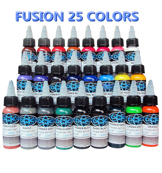 Wholesale- 25 pcs/lot fusion Tattoo Ink Pigment Set Kits for Body Art Tattoo 30ml 1OZ Professinal Beauty Makeup Tattoo Inks free ship