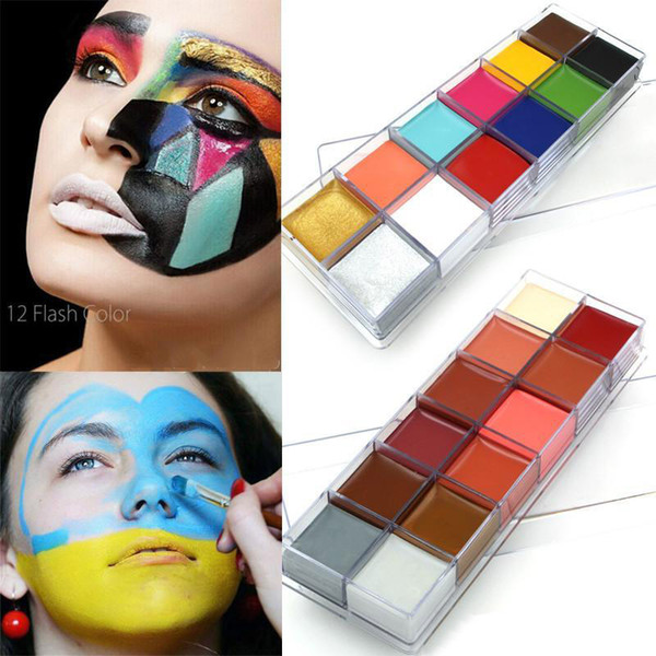 New 12 Colors Flash Tattoo Face Body Paint Oil Painting Art Halloween Party Fancy Dress Beauty Makeup Tools