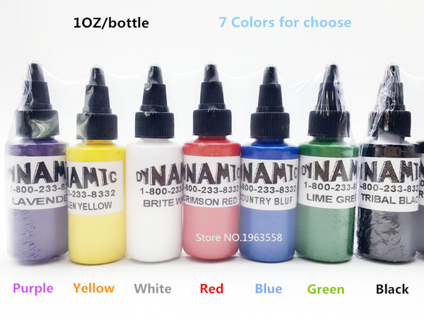 Free Shipping 5 Bottles Dynamic Tattoo Ink 30ml/ 1oz / 30g Color Tattoo Pigment 7 Colors For Choose