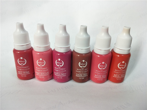 6pcs biotouch tattoo ink Permanent makeup micro pigment KIT 15ml for 3d lip rose red pink mixed colors