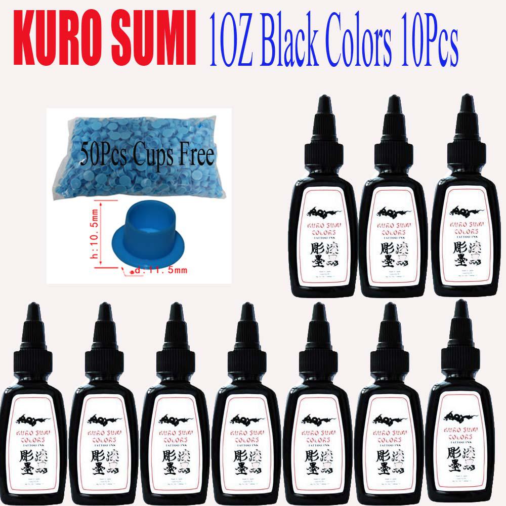 Tattoo Supply 10 Bottles Black Kuro Sum Tattoo Ink 1OZ Pigment & 50 Ink Cups For Free