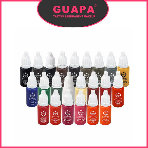 Guapa 23 Color 1/2OZ Micro Pigment Professional Makeup Eyebrow Eyeliner Lip Tattoo Ink Pigment Body Tattoo Art _TA116(1-23)