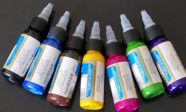 Assorted Color 7colours/set 30ML Tattoo Inks Pigment Set 1OZ/bottle For Tattoo Machine Needles Equipment Supply