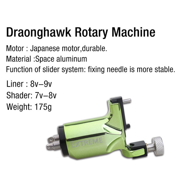 High quality Green rotary tattoo machine gun with Space aluminum durable Japanese motor liner and shader WQ079