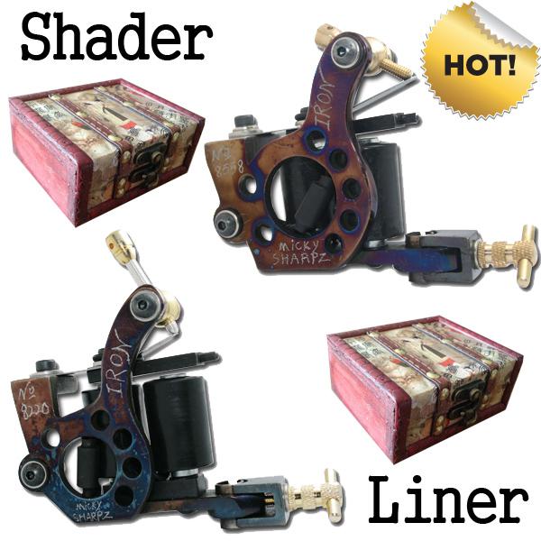 Hot! 2 Handmade Tattoo Machine Gun Shader Liner + 2 Free Wooden Boxes T2