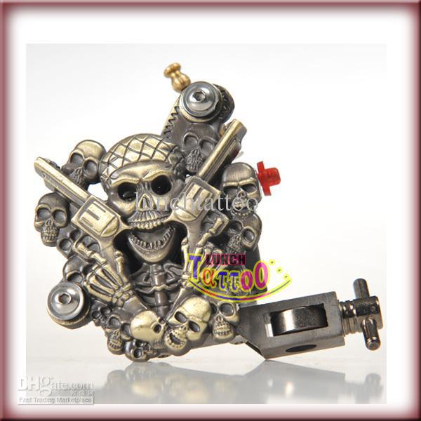 Skull Empaistic Tattoo Machine Gun Brass Color for Liner and Shader 10 wrap coils Kit Supply