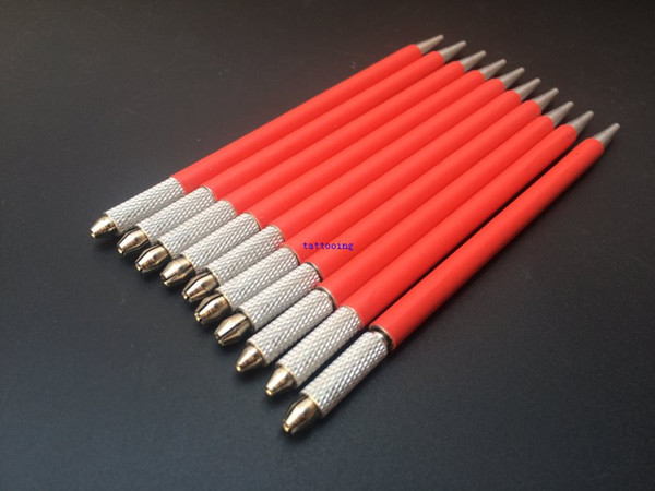 100 Pcs Red Manual Permanent Makeup Microblading Pen For Eyebrow Fit Permanent Makeup Microblading Round Needles