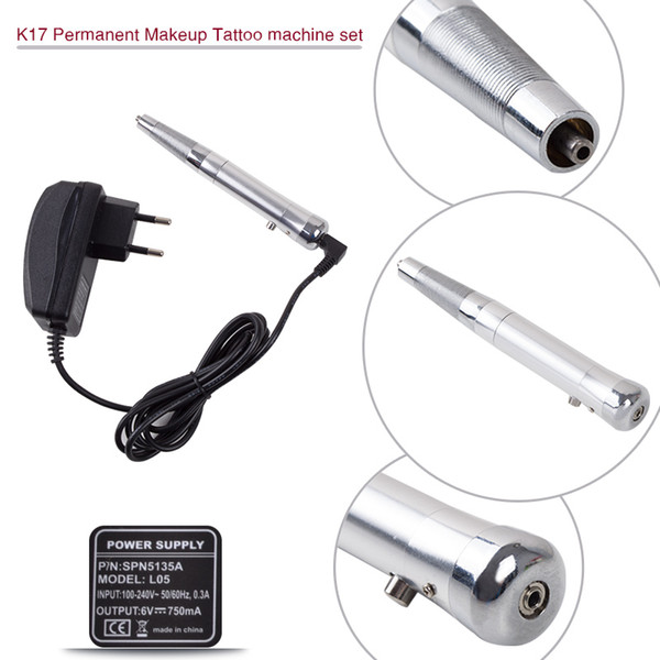 New K17 New Permanent Makeup Tattoo Eyebrow Pen Machine Set Make up Kits Silver Free Shipping